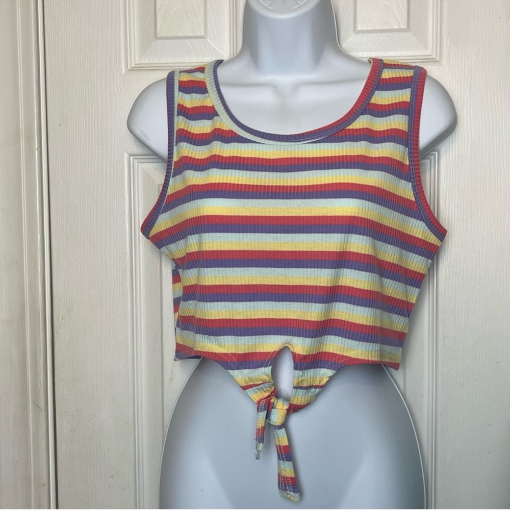 Cute Colorful Striped Front Knot Tank Top - Picture 1 of 4
